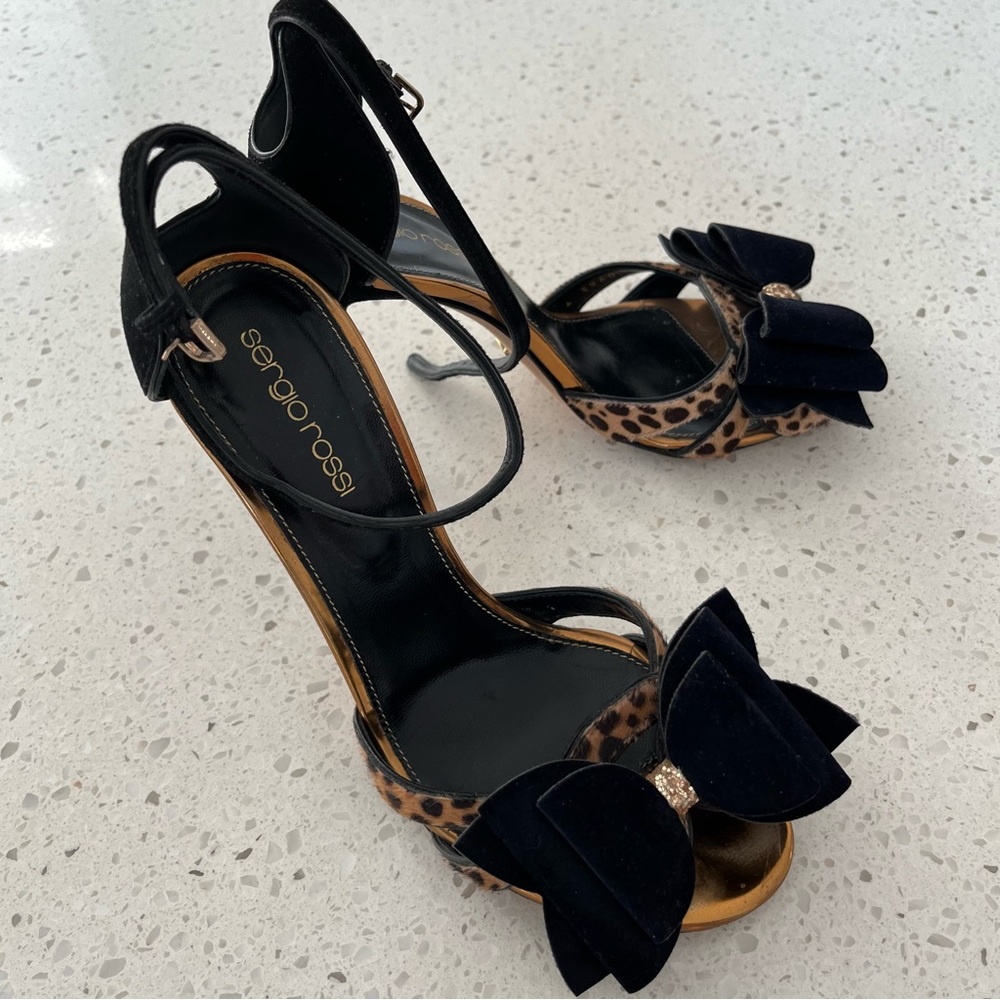 Sergio Rossi Bow leopard heeled sandals